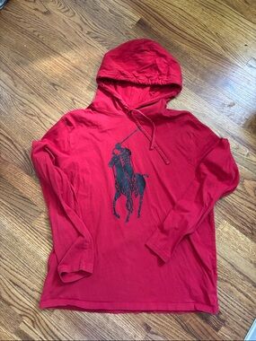 Polo by Ralph Lauren Red Hooded Long-Sleeve with Polo Player Graphic
